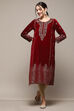 Maroon Poly Velvet Printed Straight Kurta