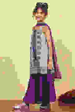 Purple Cotton Printed Straight Sharara Suit Set image number 3