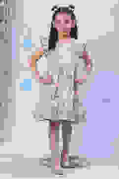 Peach Cotton Flared Printed Dress image number 5