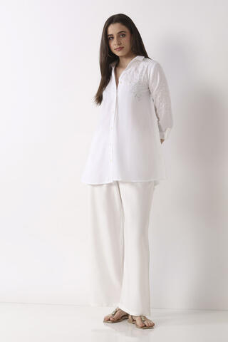 BIBA White Viscose Rayon Straight Palazzos 3XL in White