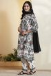 Black & White Viscose Rayon Floral Straight Kurta Set image number 4