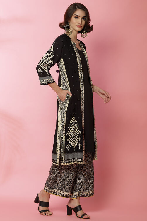 Black And Off White Viscose Printed Kurta image number 3