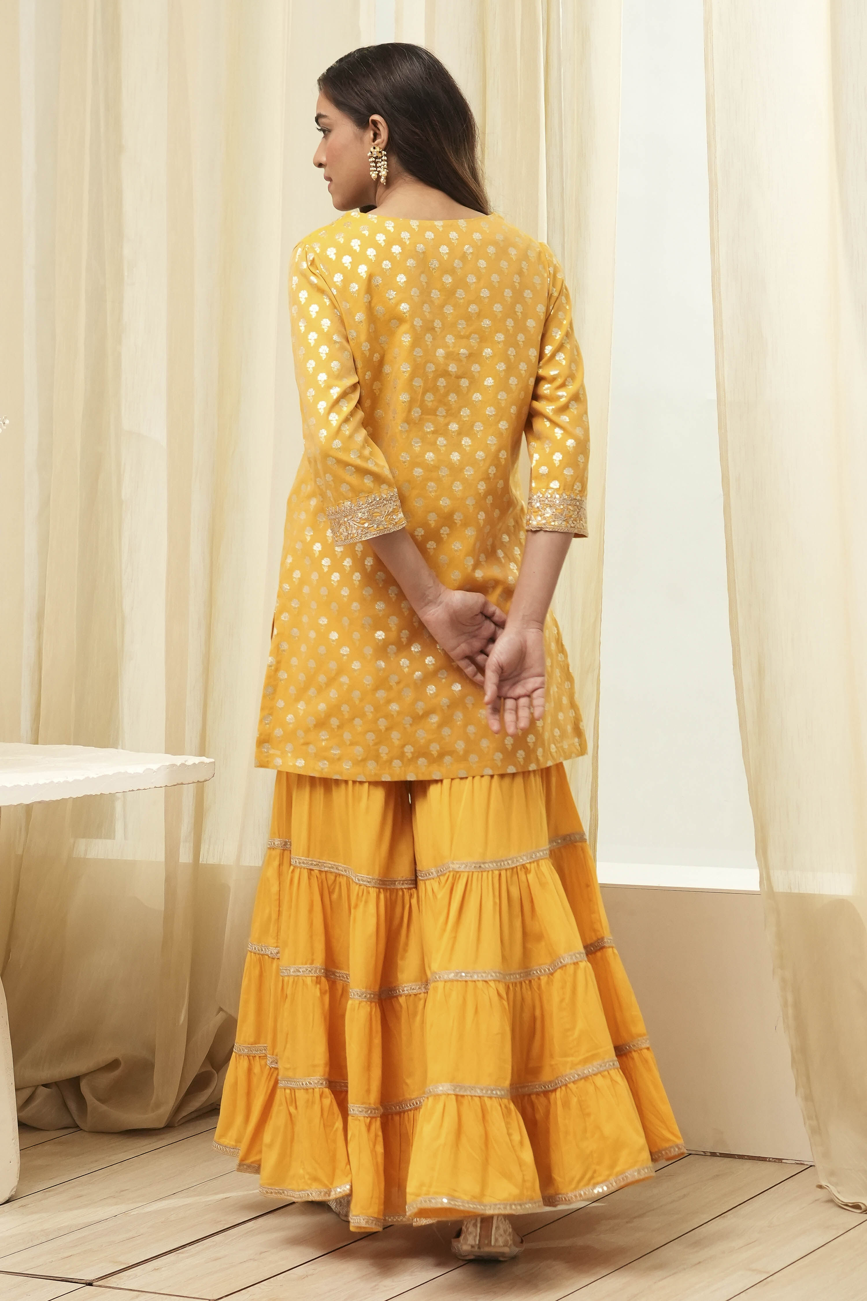Ochre Yellow Embroidered Straight Suit Set image number 4