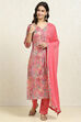 Green Cotton Floral Unstitched Suit Set image number 1