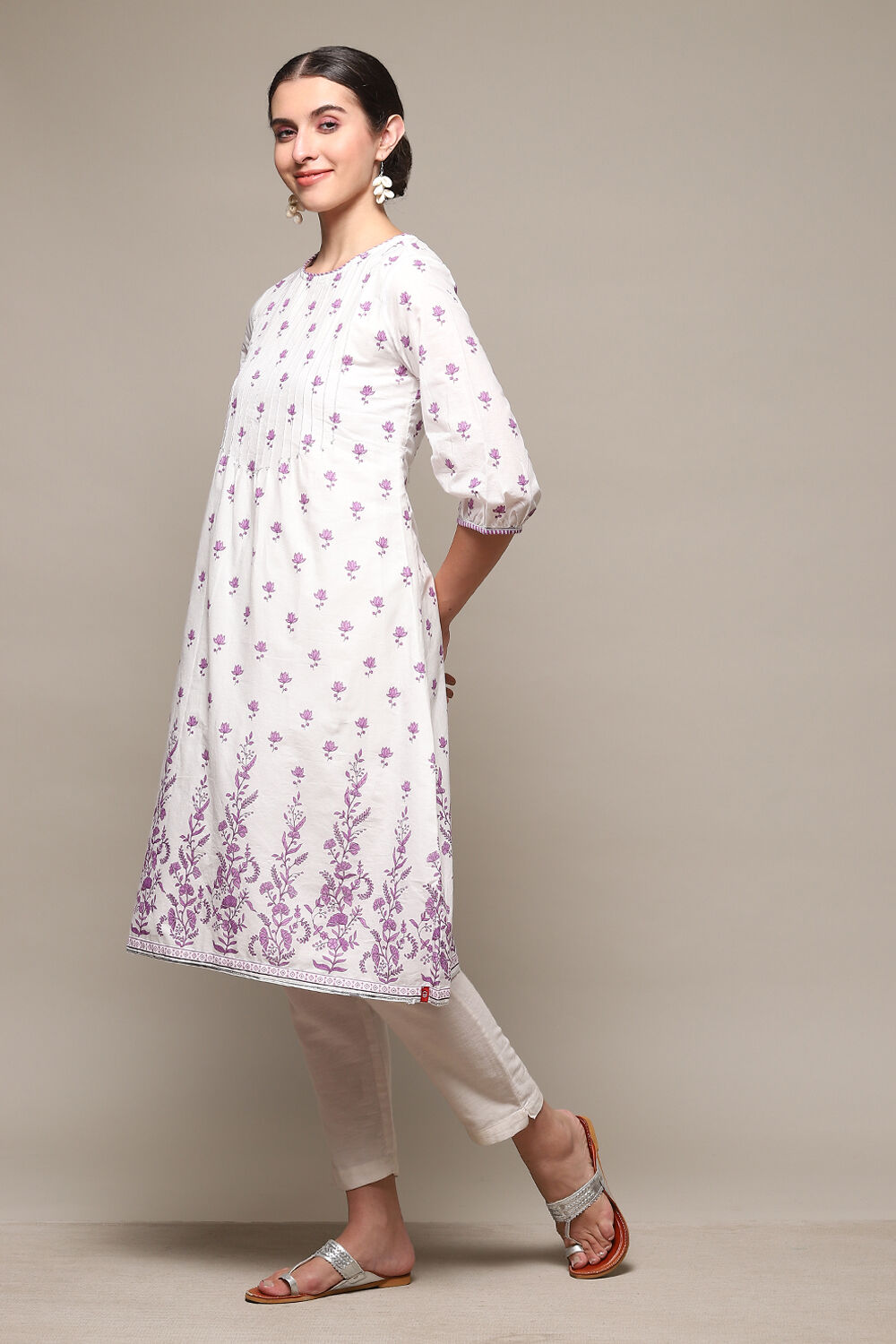 Sky Blue Cotton Straight Kurta image number 2