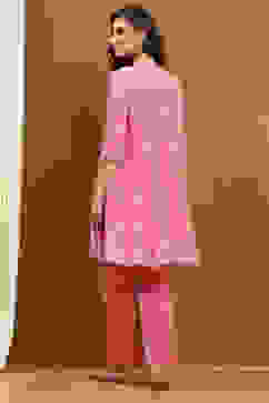 Pink Embroidered Kalidar Suit Set image number 4