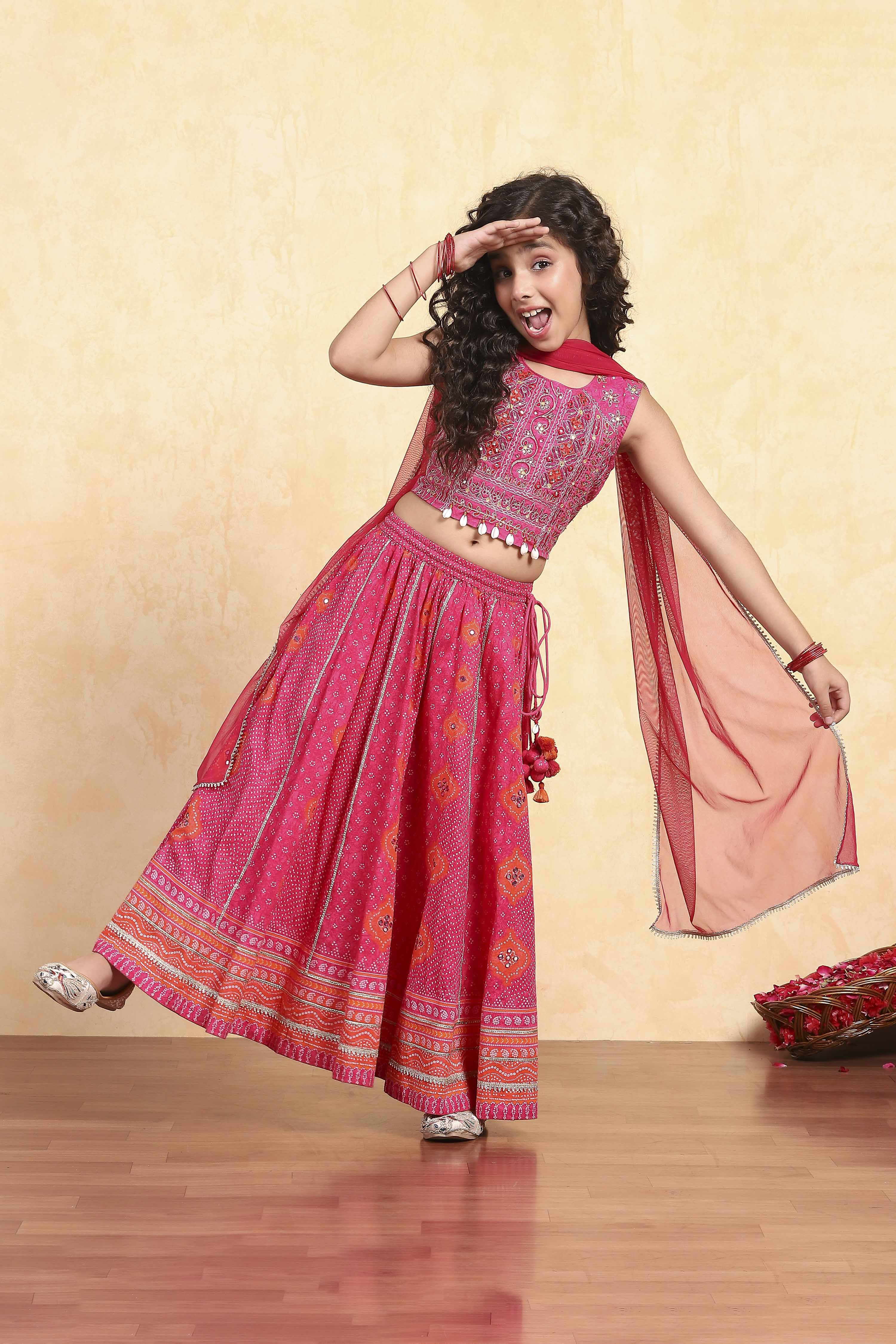 Pink Cotton Printed Fitted Lehenga Set image number 8