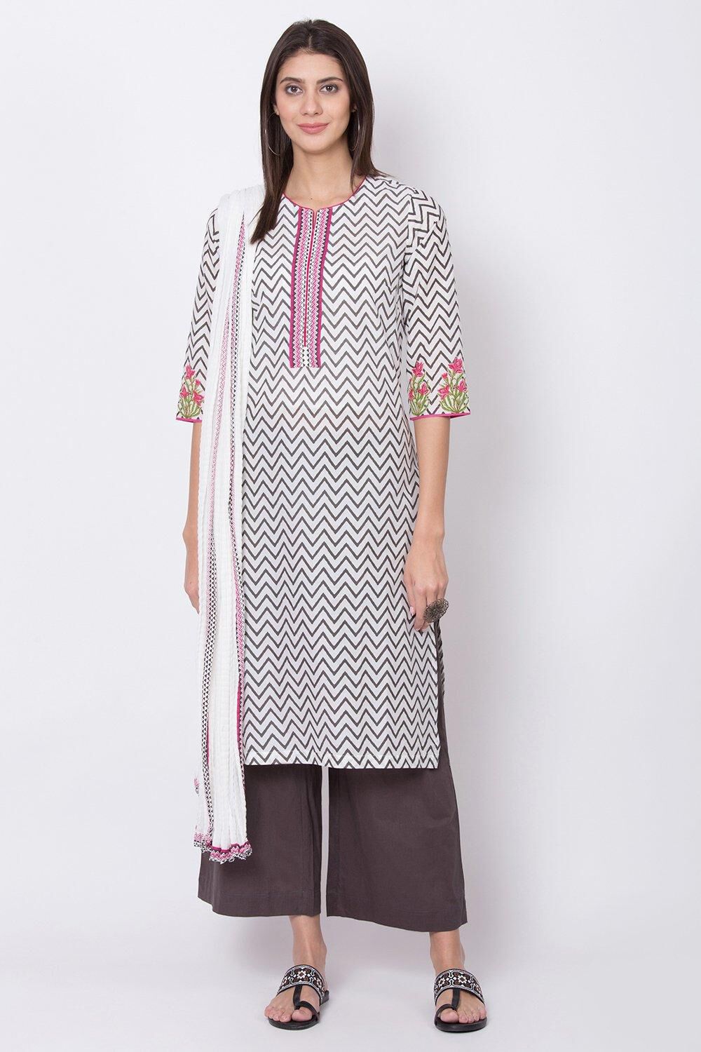 Off White Straight Kurta Palazzo Suit Set image number 0