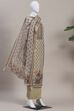 Cream-Toned Muslin Rajasthani Print Unstitched Suit Set image number 4
