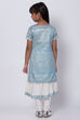Blue Poly Cotton Straight Kurta Churidar Suit Set image number 5