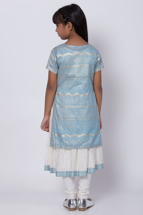 Blue Poly Cotton Straight Kurta Churidar Suit Set image number 5