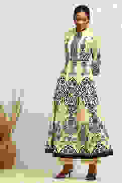 Ecru Cotton Printed Anarkali Kurta Set image number 6