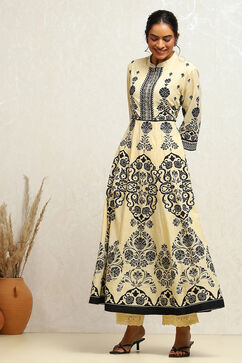 Ecru Cotton Printed Anarkali Kurta Set image number 6