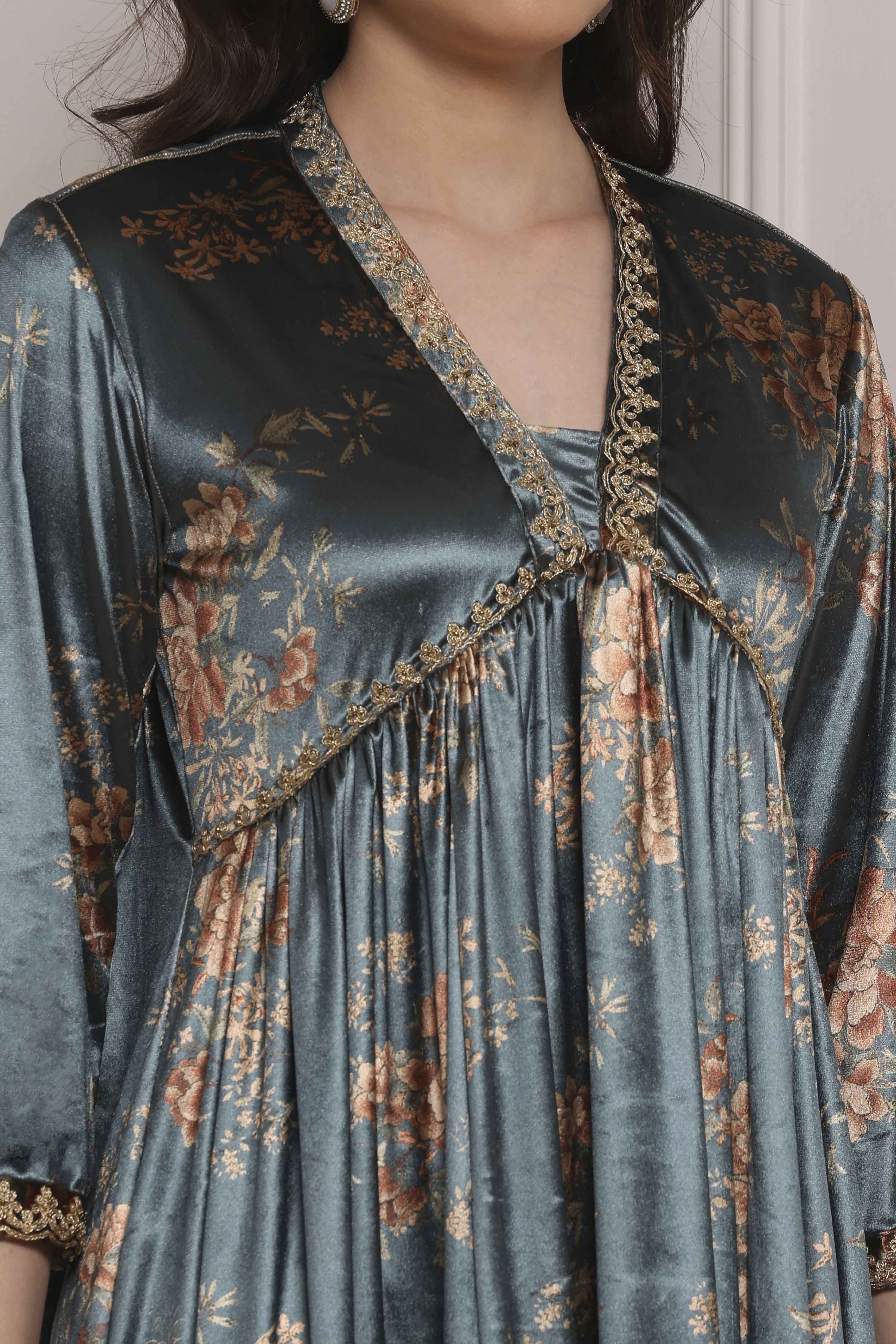 Green Blended Straight Printed Kurta Pants Set image number 1