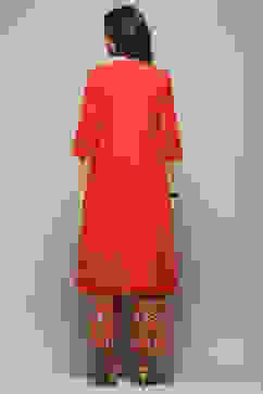 Orange Cotton Pleated Kalidar Suit Set image number 6