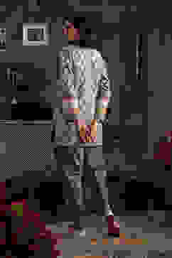 Earthy Blue Chanderi Jacquard Dori Embroidery Straight Suit Set image number 4