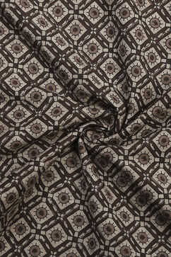 Brown Cotton Screen Print Unstitched Suit Set image number 2