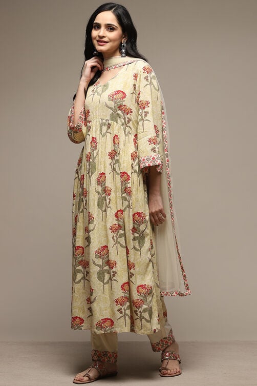 Beige Rayon Straight Kurta Pants Suit Set image number 6