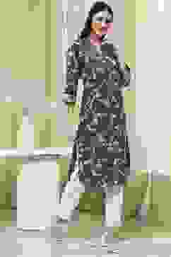 Dark Green Cotton Printed Straight Kurta image number 4