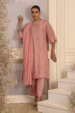 Pink Silk A-Line Embroidered Suit Set image number 6