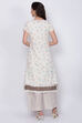 Off White Metallic Cotton A-Line Printed Kurta image number 5