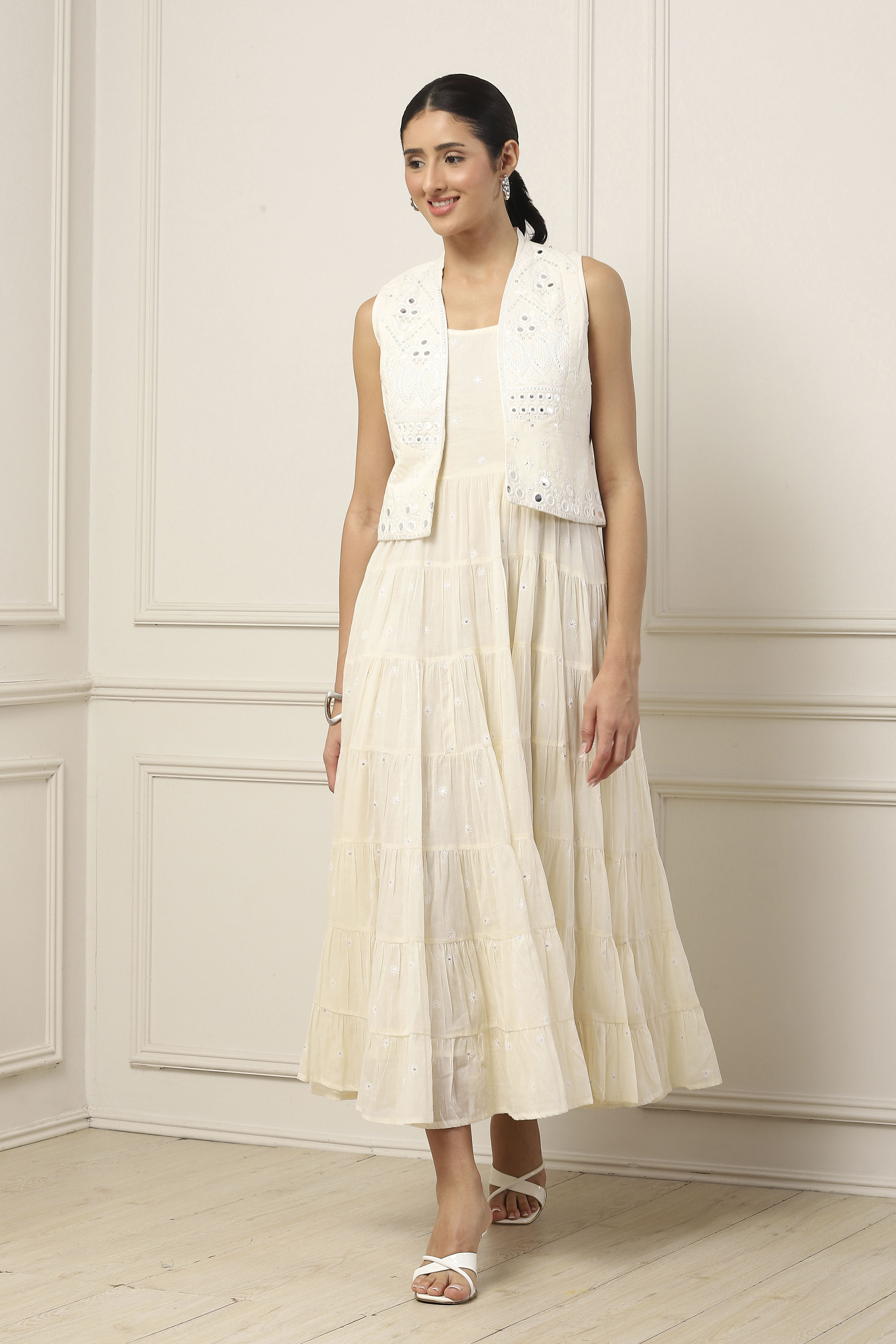 Yellow Cotton Tiered Dress image number 5