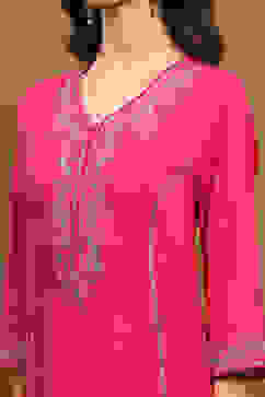 Fuchsia Modal Embroidered Festive Kalidar Suit Set image number 1