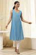 Blue Printed Pleated A-Line Kurta image number 7