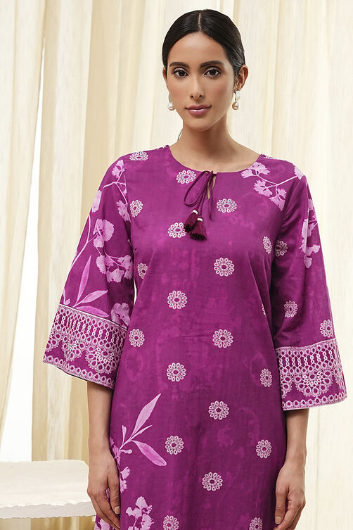 Berry Purple Cotton Straight Suit Set image number 1