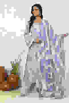 Blue Cotton Floral Unstitched Suit Set image number 1