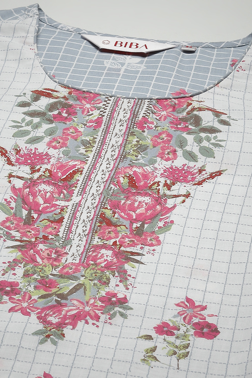 Sky Blue LIVA Straight Printed Kurta image number 5