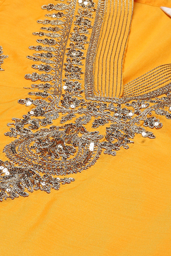 Yellow Cotton Blend Straight Kurta Pants Suit Set image number 1