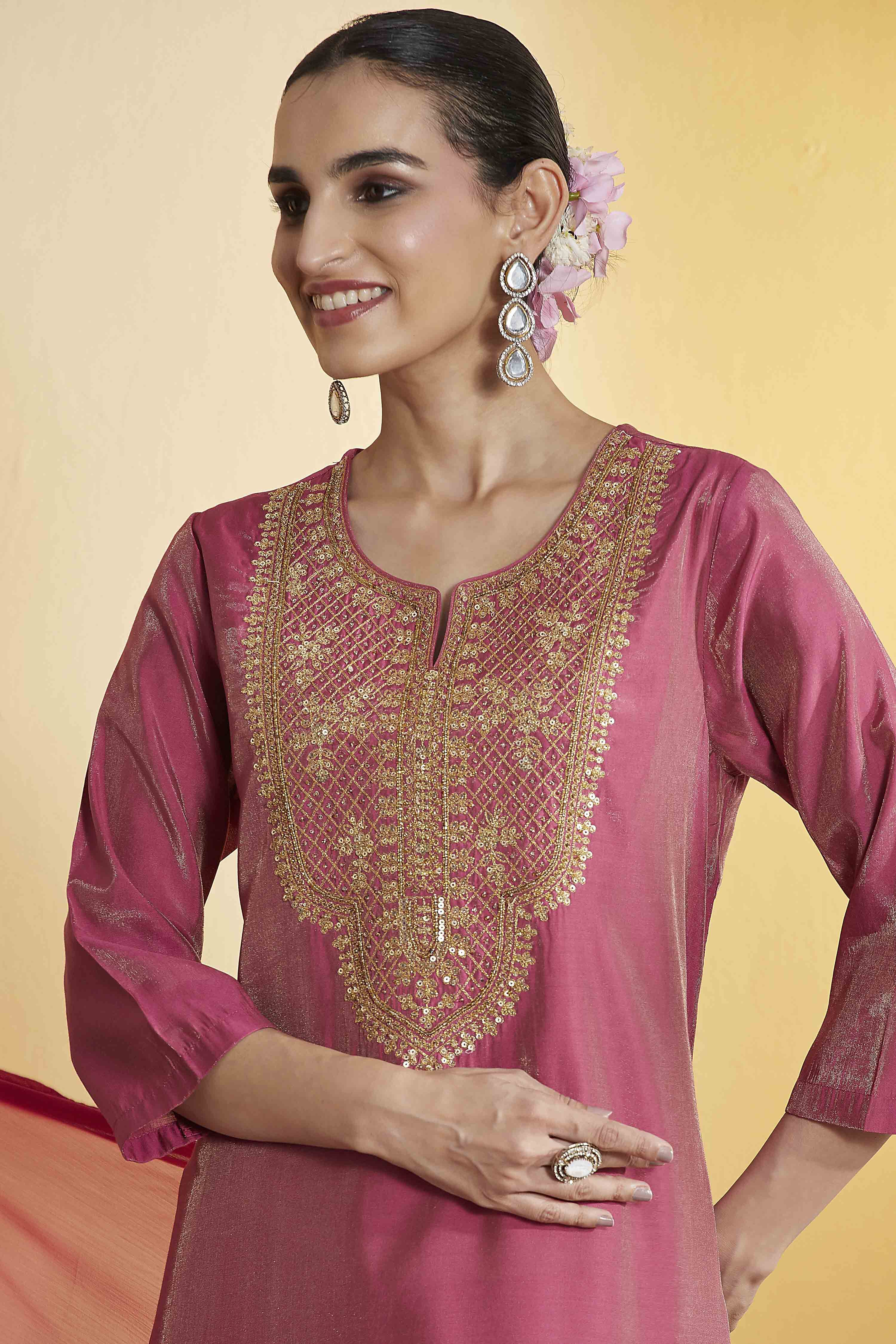 Turquoise Viscose Rayon Embroidered Straight Kurta Set image number 1