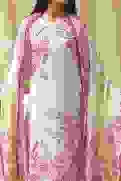 Off-White and Pink Cotton Straight Suit Set image number 1