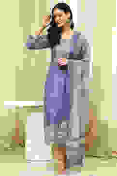 Blue Cotton Machine-Embroidered Unstitched Suit Set image number 7