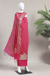 Pink Cotton Printed Embroidered Unstitched Suit Set image number 4