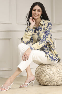 Off-White and Blue Printed Relaxed Fit Shirt image number 0