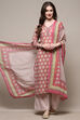 Blue Cotton Screen Printed Unstitched Suit Set image number 1