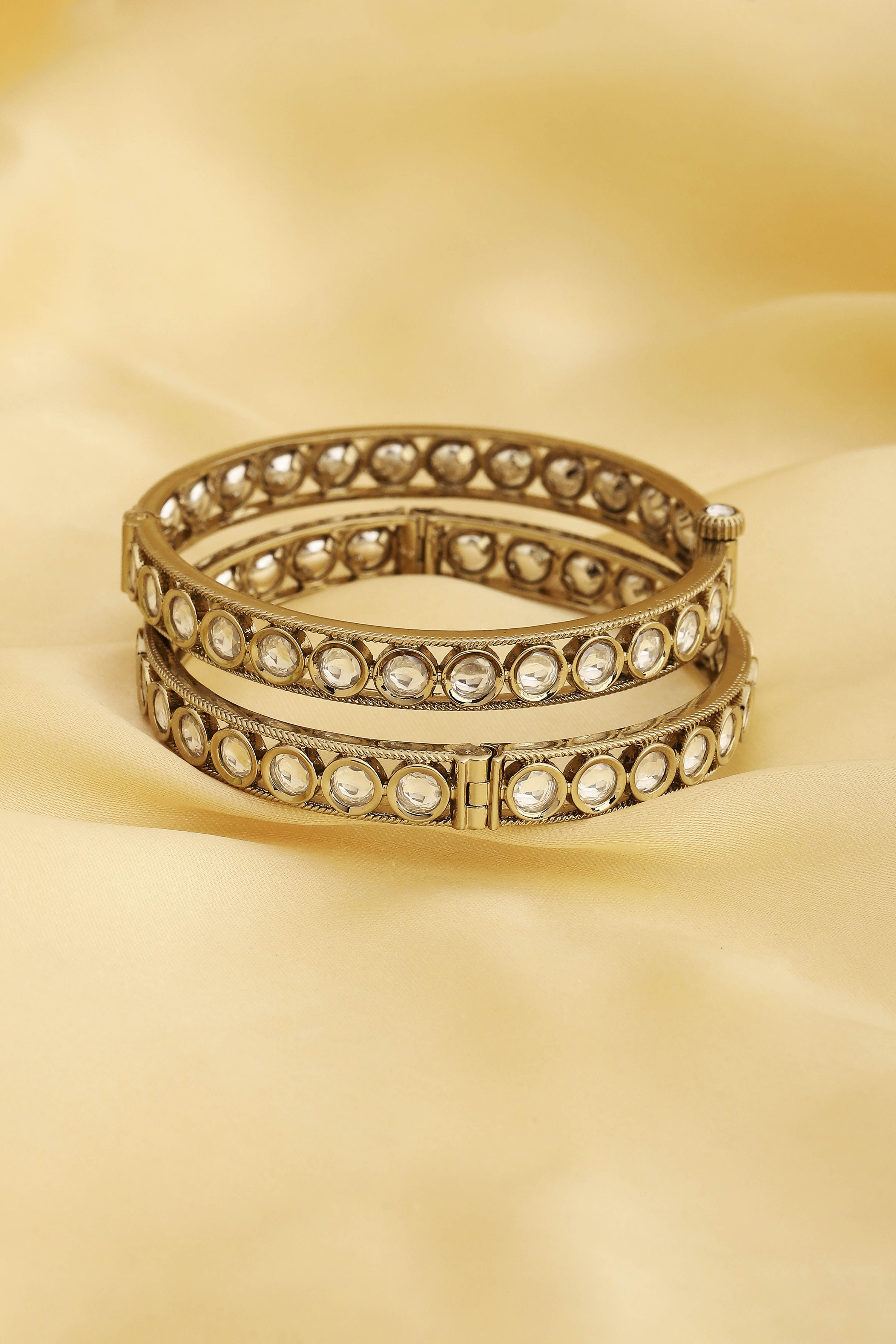 White Gold Plated Brass Studded Bangles image number 0
