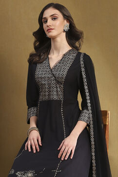 Black Cotton Printed Festive A-Line Suit Set image number 7