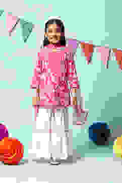 Berry Pink Cotton Straight Kurta Sharara Suit Set image number 7