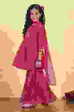 Pink Polyester Blend Printed Gathered Suit Set image number 3