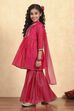 Pink Polyester Blend Printed Gathered Suit Set image number 3