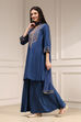 Navy Blue Embroidered Straight Suit Set image number 1