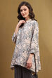 Beige and Grey Cotton Printed Straight Short Kurta image number 2