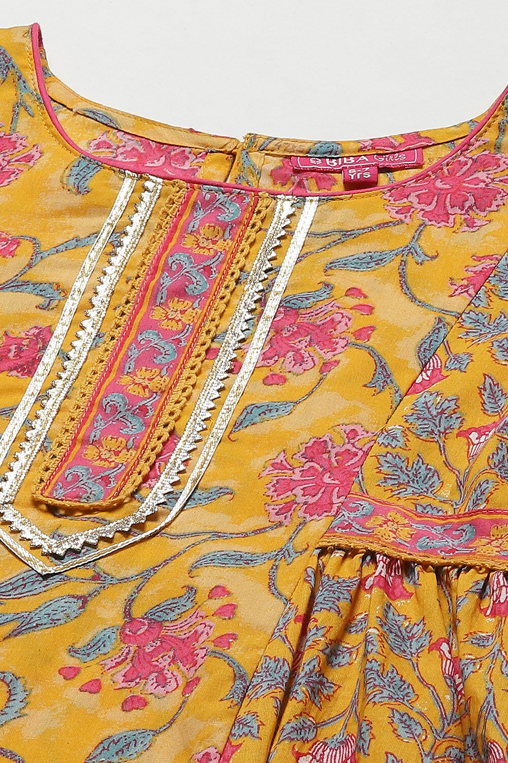 Yellow Cotton Flared Printed Kurta Set image number 1