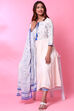 Off White Cotton Anarkali Kurta Palazzo Suit Set image number 6