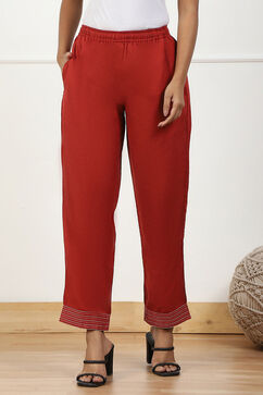 Rust Solid Mid-Rise Straight Palazzo Pants image number 4