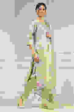 Teal Cotton Printed Unstitched Suit Set image number 6