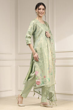 Teal Cotton Printed Unstitched Suit Set image number 6